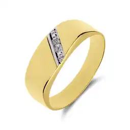 Lucardi 14 karaat geelgouden zegelring met diamant 0.01ct aanbieding
