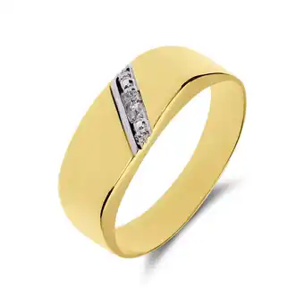 Lucardi 14 karaat geelgouden zegelring met diamant 0.01ct aanbieding