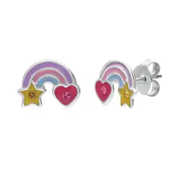 Lucardi Zilveren kinderoorknoppen regenboog emaille aanbieding