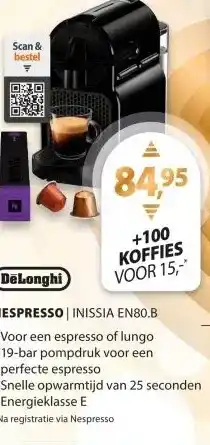 Expert DeLonghi Nespresso Inissia EN80.B Zwart aanbieding