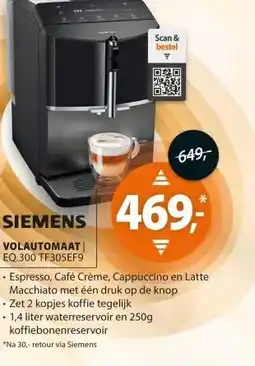 Expert Siemens EQ.300 TF305EF9 Zwart/rvs aanbieding