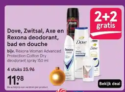 Etos Dove, Zwitsal, Axe en Rexona deodorant, bad en douche aanbieding