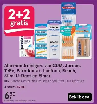 Etos Alle mondreinigers van GUM, Jordan, TePe, Parodontax, Lactona, Reach, Stim-U-Dent en Elmex aanbieding