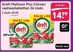 Etos Dreft Platinum Plus Citroen vaatwastabletten 36 stuks aanbieding