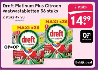 Etos Dreft Platinum Plus Citroen vaatwastabletten 36 stuks aanbieding