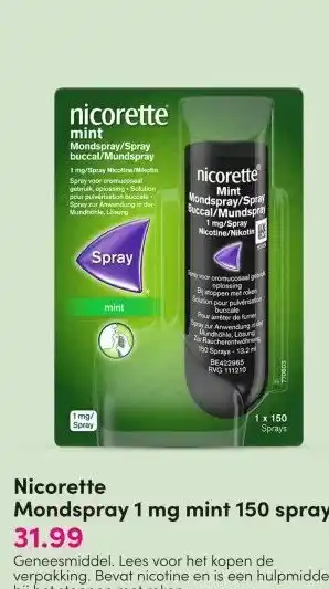 DA Nicorette Mondspray 1 mg mint aanbieding