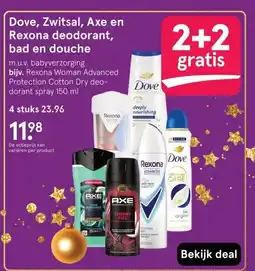 Etos Dove, Zwitsal, Axe en Rexona deodorant, bad en douche aanbieding