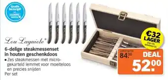Albert Heijn Lou Laguiole 6 delige steakmessenset in houten geschenkdoos aanbieding