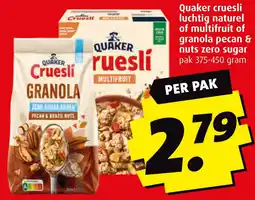Boni Quaker cruesli luchtig naturel of multifruit of granola pecan & nuts zero sugar aanbieding