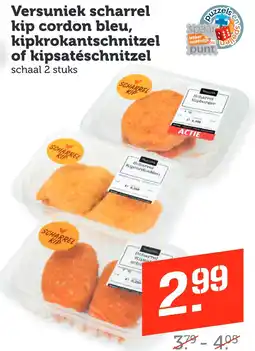 Coop Versuniek scharrel kip cordon bleu, kipkrokantschnitzel of kipsatéschnitzel aanbieding