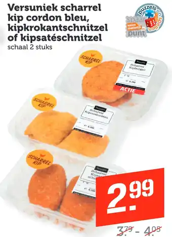 Coop Versuniek scharrel kip cordon bleu, kipkrokantschnitzel of kipsatéschnitzel aanbieding