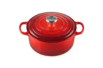 Amazon LE CREUSET Signature geëmailleerde gietijzeren ronde braadpan met deksel, 24 cm, kersenrood aanbieding