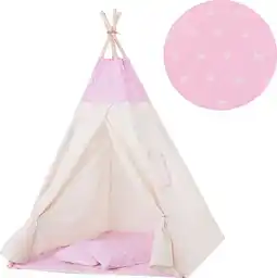 Bol.com Springos Tipi Tent | Wigwam Speeltent | 120x100x180 cm | Met Mat en Kussens | Naturel Roze | Sterren aanbieding