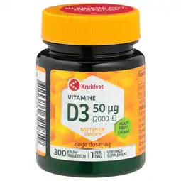Kruidvat Kruidvat Vitamine D3 50 Mcg Kauwtabletten aanbieding