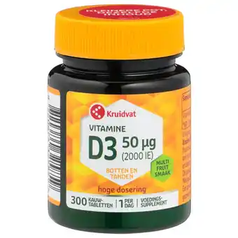 Kruidvat Kruidvat Vitamine D3 50 Mcg Kauwtabletten aanbieding