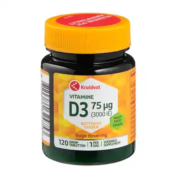 Kruidvat Kruidvat Vitamine D3 75ug Kauwtabletten aanbieding