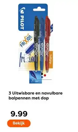 The Read Shop 3 Uitwisbare en navulbare balpennen met dop aanbieding