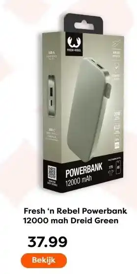 The Read Shop Fresh 'n Rebel Powerbank 12000 mah Dreid Green aanbieding