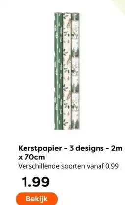 The Read Shop Kerstpapier - 3 designs - 2m x 70cm aanbieding