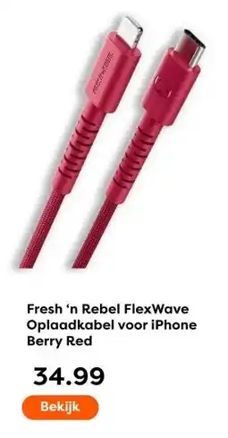The Read Shop Fresh 'n Rebel FlexWave Oplaadkabel voor iPhone Berry Red aanbieding