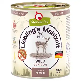 Zooplus 6x 800g GranataPet Liebling's Mahlzeit PUR Wild natvoer voor honden aanbieding