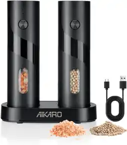 Amazon AIKARO - Elektrische Zout- en Pepermolen Automatische Kruidenmolen, Oplaadbaar (Set) aanbieding