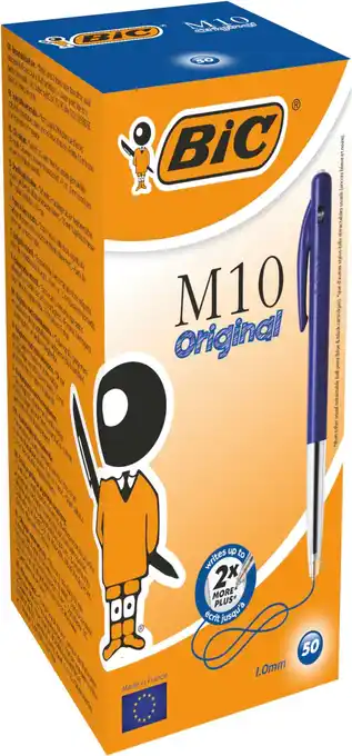 Amazon BIC M10 Original Balpennen met Kliksysteem Medium Punt (1,0 mm) - Blauw, Pak van 50 Stuks aanbieding
