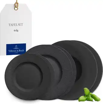 Amazon Villeroy & Boch Manufacture bordenset, 6dlg., serviesset voor 2 personen, Premium porselein, zwart aanbieding