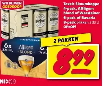 Nettorama Texels Skuumkoppe 4-pack, Affligem blond of Warsteiner 6-pack of Bavaria aanbieding