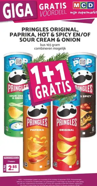 MCD Supermarkt PRINGLES ORIGINAL, PAPRIKA, HOT & SPICY EN/OF SOUR CREAM & ONION aanbieding