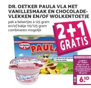 MCD Supermarkt DR. OETKER PAULA VLA MET VANILLESMAAK EN CHOCOLADE- VLEKKEN EN/OF WOLKENTOETJE aanbieding