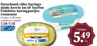 MCD Supermarkt Ouwehand rijke harings- alade kerrie en/of Sea You Fishbites haringpartjes roomsaus aanbieding