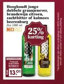 MCD Supermarkt Hooghoudt jonge dubbele graanjenever, brandewijn citroen, zachtbitter of kalmoes beerenburg aanbieding