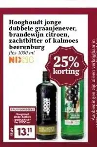 MCD Supermarkt Hooghoudt jonge dubbele graanjenever, brandewijn citroen, zachtbitter of kalmoes beerenburg aanbieding