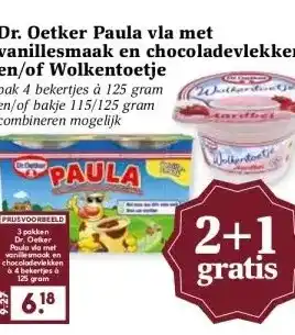 MCD Supermarkt Dr. Oetker Paula vla met vanillesmaak en chocoladevlekken en/of Wolkentoetje aanbieding