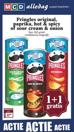 MCD Supermarkt Pringles original, paprika, hot & spicy of sour cream & onion aanbieding