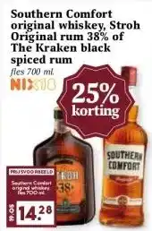 Boon`s Markt Southern Comfort original whiskey, Stroh Original rum 38% of The Kraken black spiced rum aanbieding