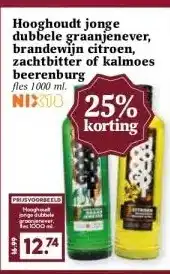 Boon`s Markt Hooghoudt jonge dubbele graanjenever, brandewijn citroen, zachtbitter of kalmoes beerenburg aanbieding
