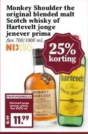 Boon`s Markt Monkey Shoulder the original blended malt Scotch whisky of Hartevelt jonge jenever prima aanbieding