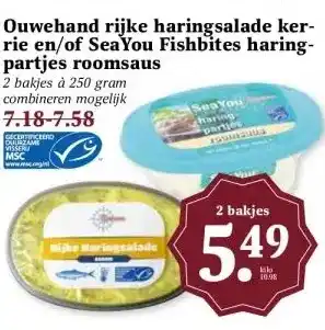 Boon`s Markt Ouwehand rijke haringsalade ker- rie en/of SeaYou Fishbites haring- partjes roomsaus aanbieding
