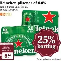 Boon`s Markt Heineken pilsener of 0.0% aanbieding