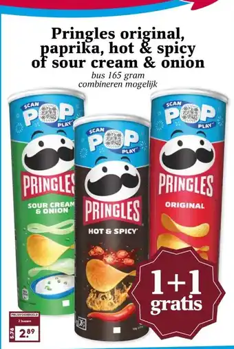 Boon`s Markt Pringles original, paprika, hot & spicy of sour cream & onion aanbieding