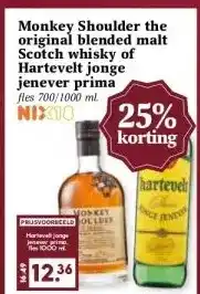 Boon`s Markt Monkey Shoulder the original blended malt Scotch whisky of Hartevelt jonge jenever prima aanbieding