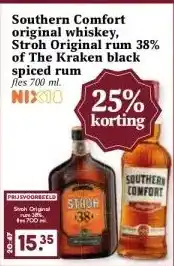 Boon`s Markt Southern Comfort original whiskey, Stroh Original rum 38% of The Kraken black spiced rum aanbieding