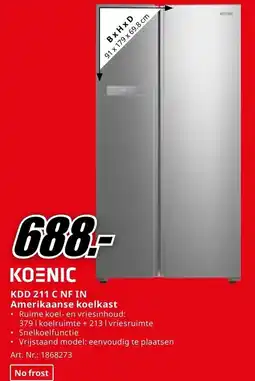 MediaMarkt KOENIC KDD 211 C NF IN Amerikaanse koelkast aanbieding