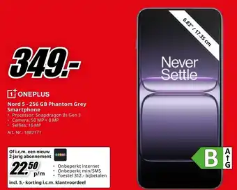 MediaMarkt ONEPLUS Nord 5 - 256 GB Phantom Grey Smartphone aanbieding