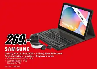 MediaMarkt SAMSUNG Galaxy Tab S6 lite (2024) + Galaxy Buds FE Bundel Android-tablet + oortjes + keyboard cover aanbieding