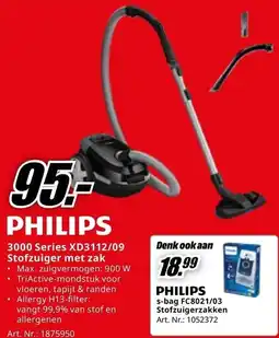 MediaMarkt PHILIPS 3000 Series XD3112/09 Stofzuiger met zak aanbieding