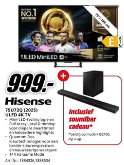 MediaMarkt Hisense 75U72Q (2025) ULED 4K TV aanbieding