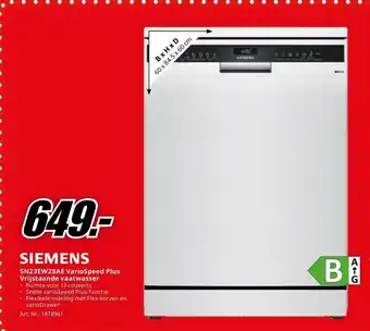MediaMarkt SIEMENS SN23EW28AE VarioSpeed Plus Vrijstaande vaatwasser aanbieding